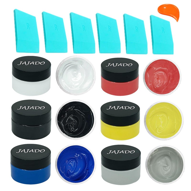 JAJADO 6 Jars Chalk Paste Silk Screen Stencils Paint and 6Pcs Mini Squeegees  Chalk Paint for Reusable Adhesive Stencils Painting on Wood  T-Shirts  Wall DIY Home Decor Chalkboard Art Craft Supplies - Image 1